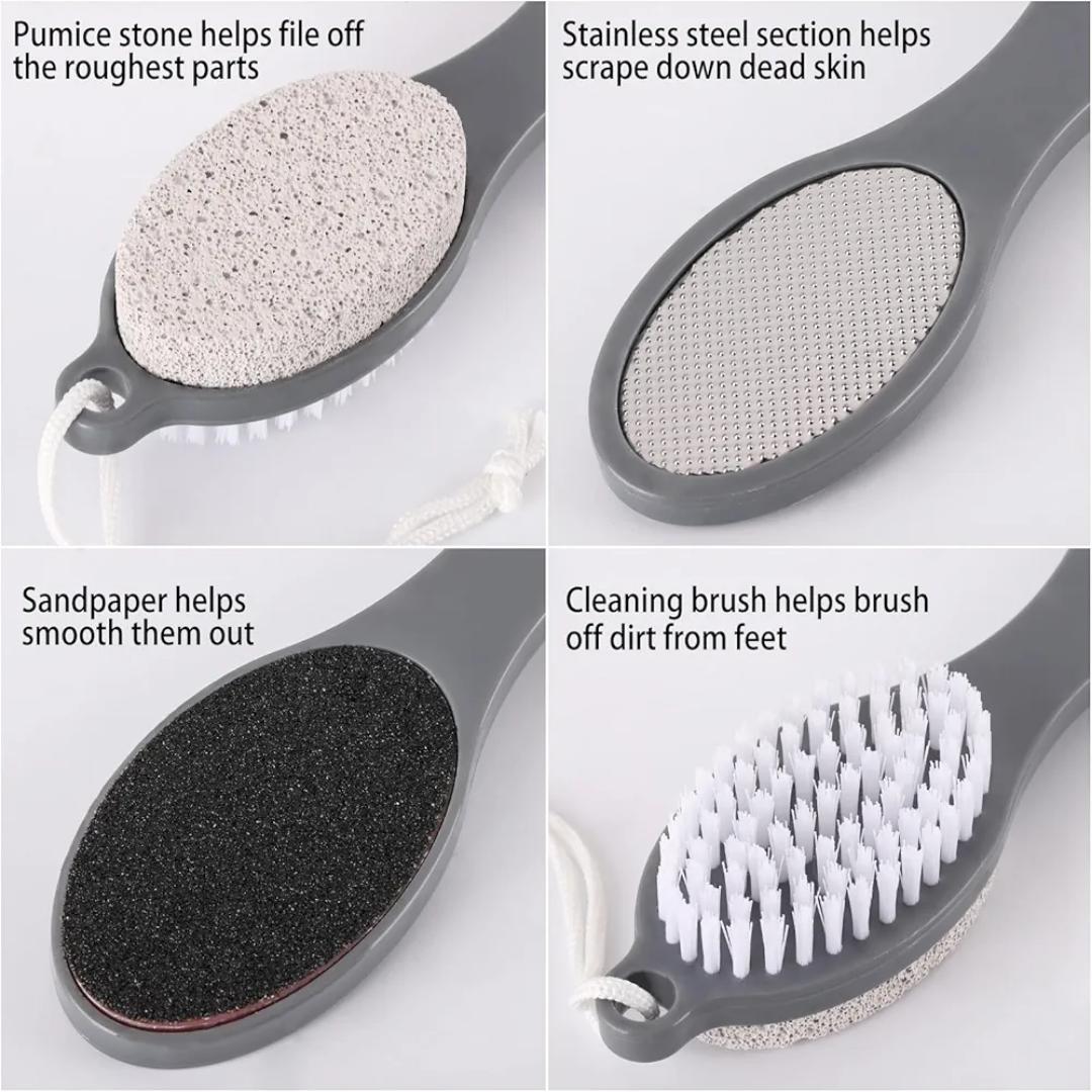 4-in-1 Foot Scrubber Brush – Pumice, File, Brush & Cleaner for Cracked Heels & Dead Skin Remover( home and saloon spa)