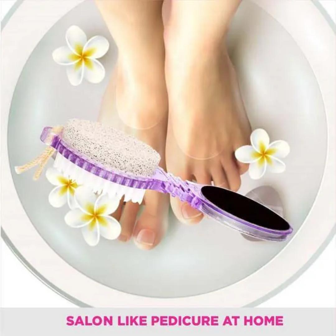 4-in-1 Foot Scrubber Brush – Pumice, File, Brush & Cleaner for Cracked Heels & Dead Skin Remover( home and saloon spa)