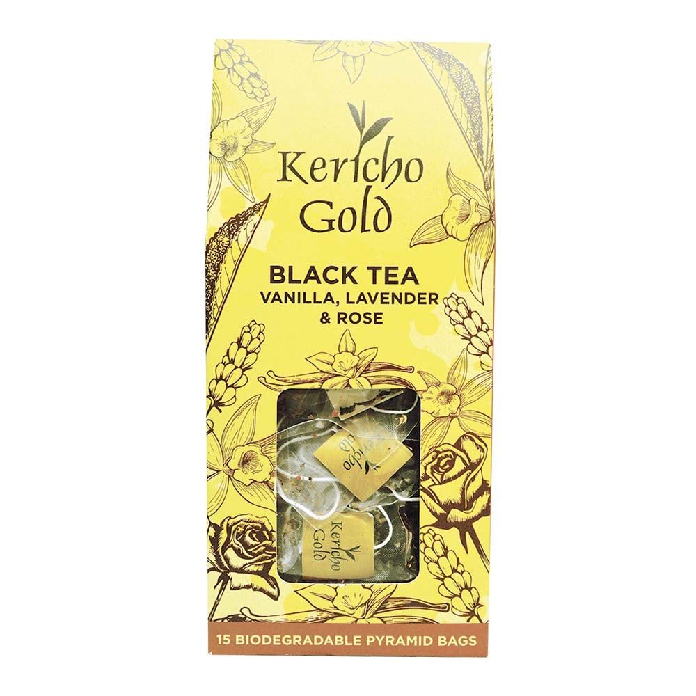 Black tea infused with the delicate aromas of vanilla, lavender, and rose presents a sophisticated blend that captivates the senses. The robust flavour.