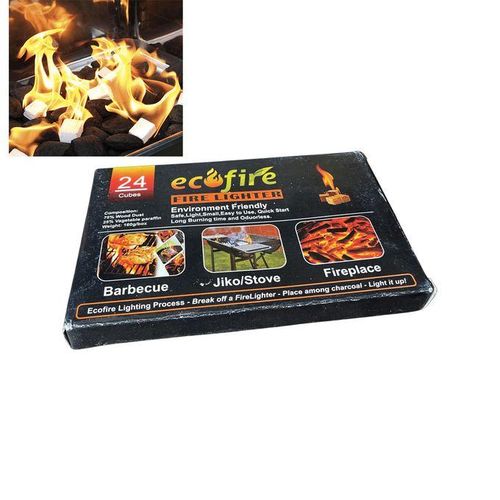 Eco Fire 24 Cubes Firelighters Barbecue Jiko Fireplace Lighters - 160g work as a match and a firelighter in one. These natural and odourless firelighters are easy to use, clean to handle and mess free