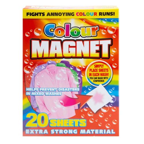 COLOUR MAGNET 20 Sheet Avoid Colour Run Washing Machine Dark Clothes-These clever sheets quickly absorb any dye that’s loose in the wash. The quick and easy way to avoid colour runs in your washing.