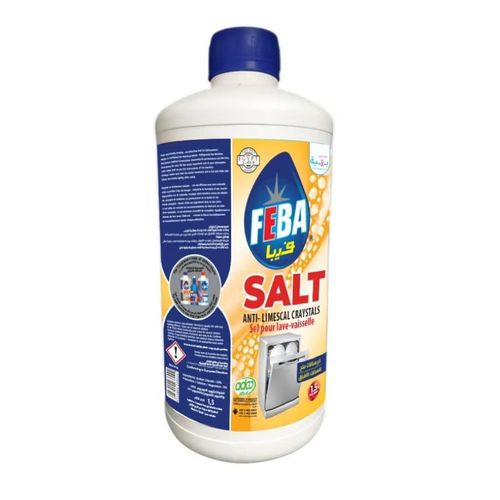 Feba Dishwasher Salt 1.5kg-Formulated with a powerful cleaning action to remove tough stains including tea, coffee and dried-on food,has a built-in salt  to leave glassware streak free and sparkling.