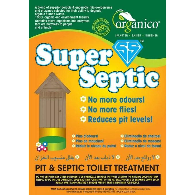 Super Septic & Pit Latrine Digester 100g –is a fast-acting, eco-friendly solution designed to break down waste, eliminate odors, and reduce sludge buildup in pit latrines and septic systems.