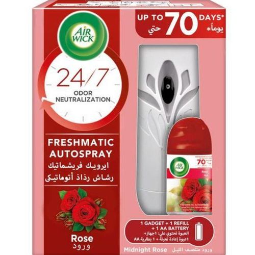Airwick Air Freshener Freshmatic Auto Spray Rose Gadget and 1 Refill, Eliminates Bad Odour like Cat Litter Smell, 250 ml