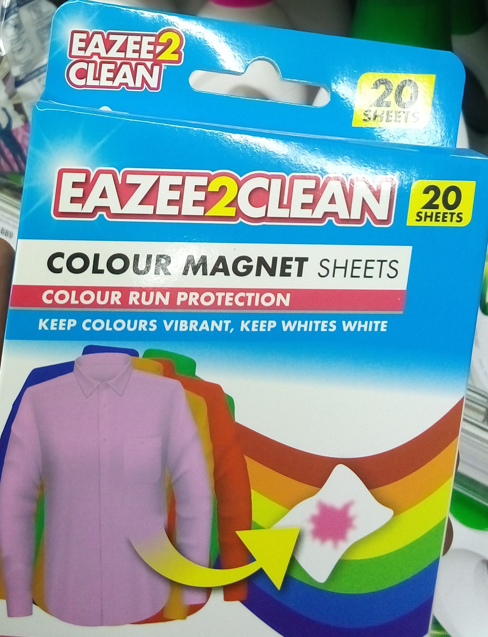 PMS eeze2clean 20 sheets  .Snatches colour runs before the colour reaches other garments. can be used as a spot cleaner, simply moisten the sheet and dab.