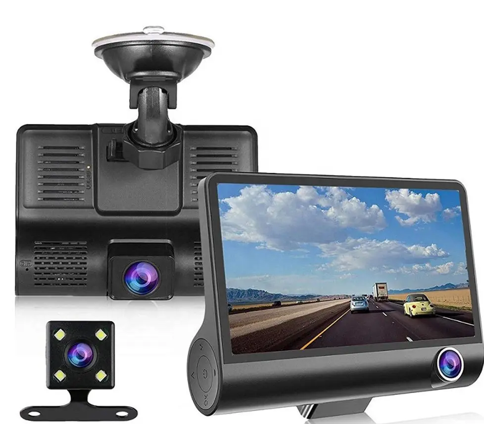 3 in 1 Full HD Car Dashboard Camera with 4 Inch Display, G-Sensor Motion Detection,Loop Recording & Night Vision