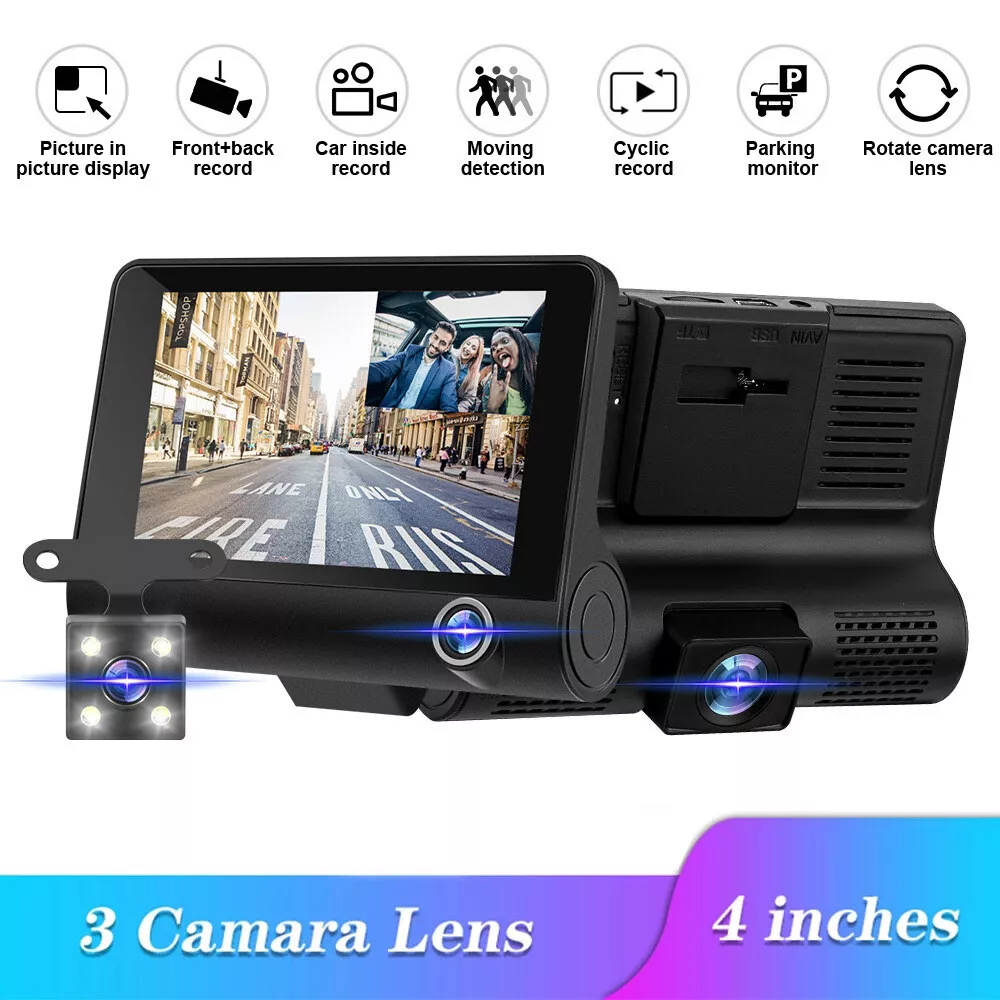3 in 1 Full HD Car Dashboard Camera with 4 Inch Display, G-Sensor Motion Detection,Loop Recording & Night Vision