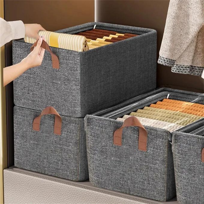 Foldable Clothes Storage Box With Lid, Collapsible Fabric Wardrobe Organizer Stackable Closet Storage Bin With Handle, Home Cube Container With Flip Cover For Clothing Toys Books Sheets