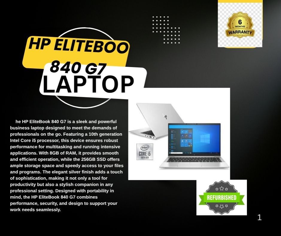 HP EliteBook 840 G7 is a business laptop that offers reliable performance and elegant design. Powered by a 10th generation Intel Core i5 processor, it provides sufficient speed for daily tasks