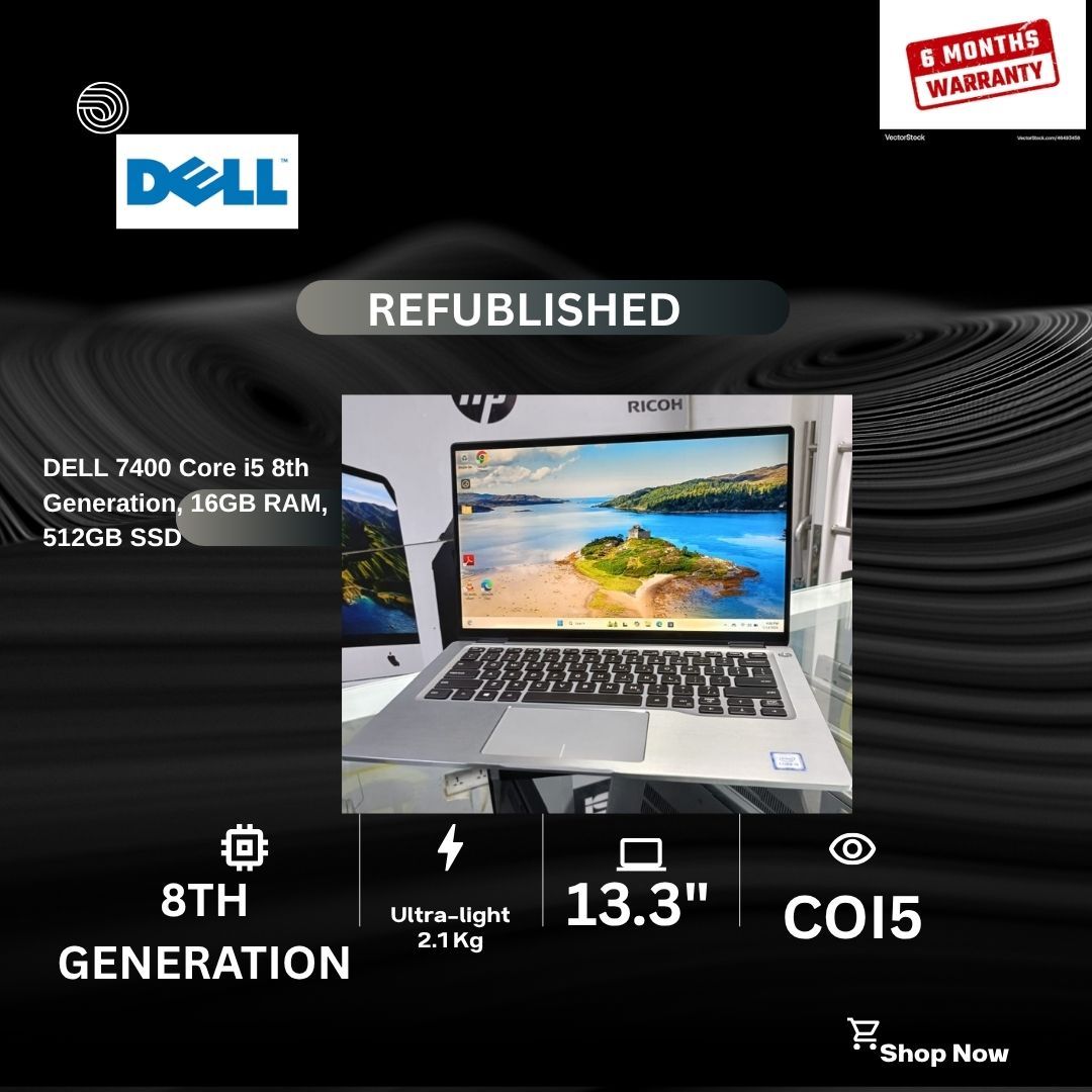 DELL LATITUDE 7400 X360 TOUCHSCREEN  COI5 8TH GENERATION 16 GB RAM 512 GB SSD. A reliable choice for professionals seeking a durable and efficient laptop. Its robust build,  and solid performance