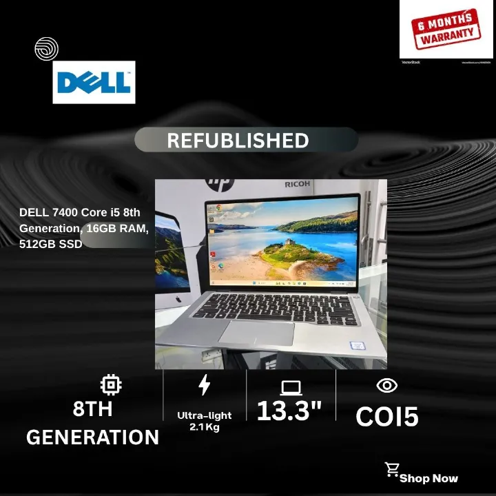DELL LATITUDE 7400 X360 TOUCHSCREEN  COI5 8TH GENERATION 16 GB RAM 512 GB SSD. A reliable choice for professionals seeking a durable and efficient laptop. Its robust build,  and solid performance