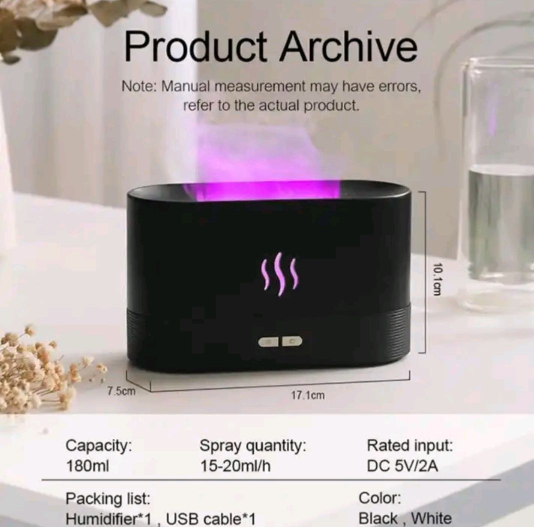 Colorful Flame Air Aroma Diffuser Humidifier, Upgraded 7 Flame Colors Noiseless Essential Oil Diffuser for Home,Office,Yoga with Auto-Off Protection