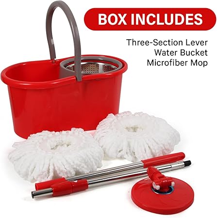 Spin Mop and Bucket with Wringer Set, 360° Spinning Mop and Bucket System with Double Cotton Tip Replacement Heads and Stainless Steel Adjustable Handle for Floor Cleaning