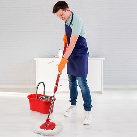 Spin Mop and Bucket with Wringer Set, 360° Spinning Mop and Bucket System with Double Cotton Tip Replacement Heads and Stainless Steel Adjustable Handle for Floor Cleaning