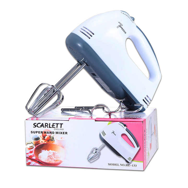 Scarlet Handmixer Electric Handheld - 7 Speed Portable Kitchen Mixer Electric with 4 Stainless Steel Accessories Whisk, Food Beater for Whipping Mixing Cookies Cakes Eggs Dough | High Power 260 Watts