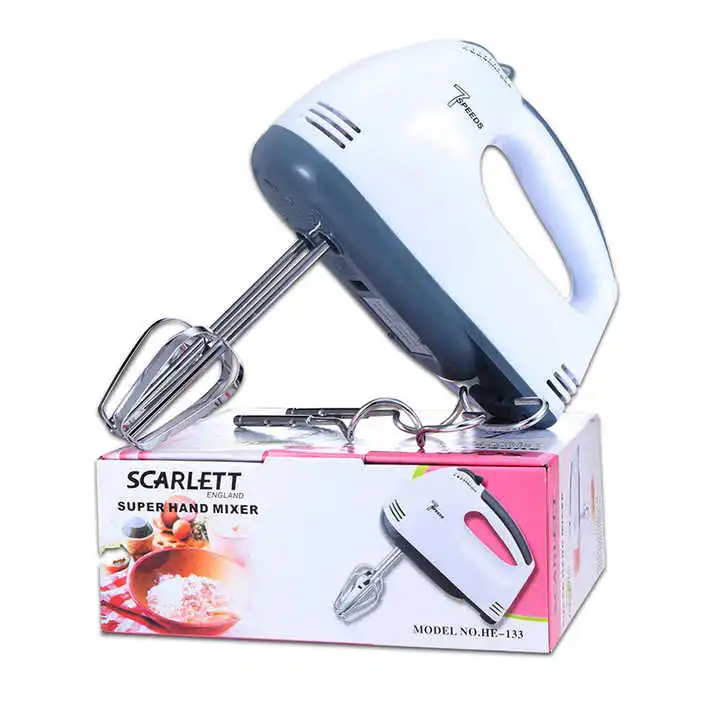 Scarlet Handmixer Electric Handheld - 7 Speed Portable Kitchen Mixer Electric with 4 Stainless Steel Accessories Whisk, Food Beater for Whipping Mixing Cookies Cakes Eggs Dough | High Power 260 Watts