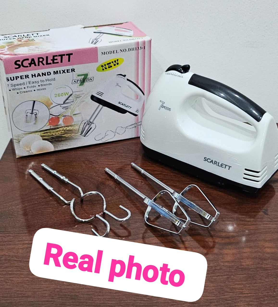 Scarlet Handmixer Electric Handheld - 7 Speed Portable Kitchen Mixer Electric with 4 Stainless Steel Accessories Whisk, Food Beater for Whipping Mixing Cookies Cakes Eggs Dough | High Power 260 Watts