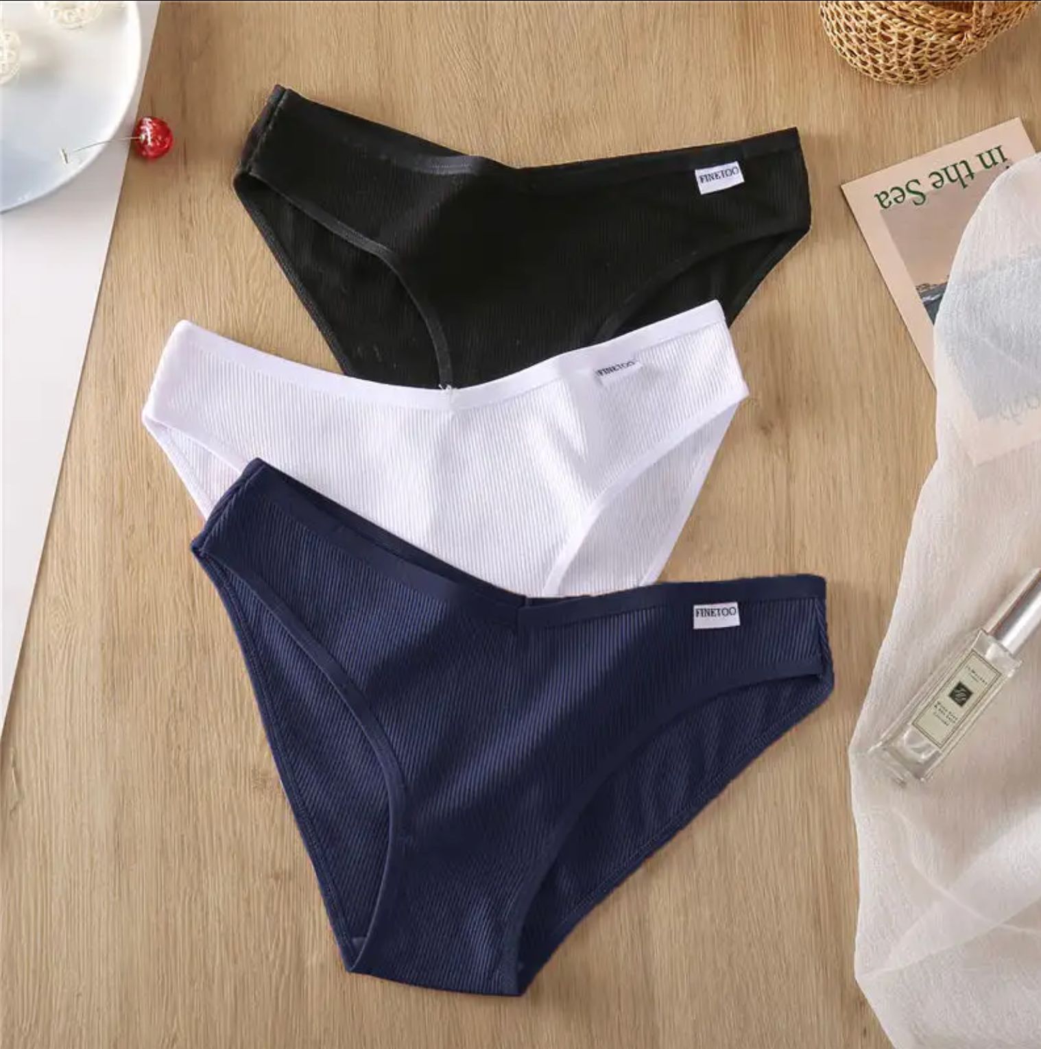 3 Pcs - FINETOO Sexy Women's Plain Cotton Lingerie Panties – Everyday Comfort Underwear | Soft, Breathable & Full-Coverage