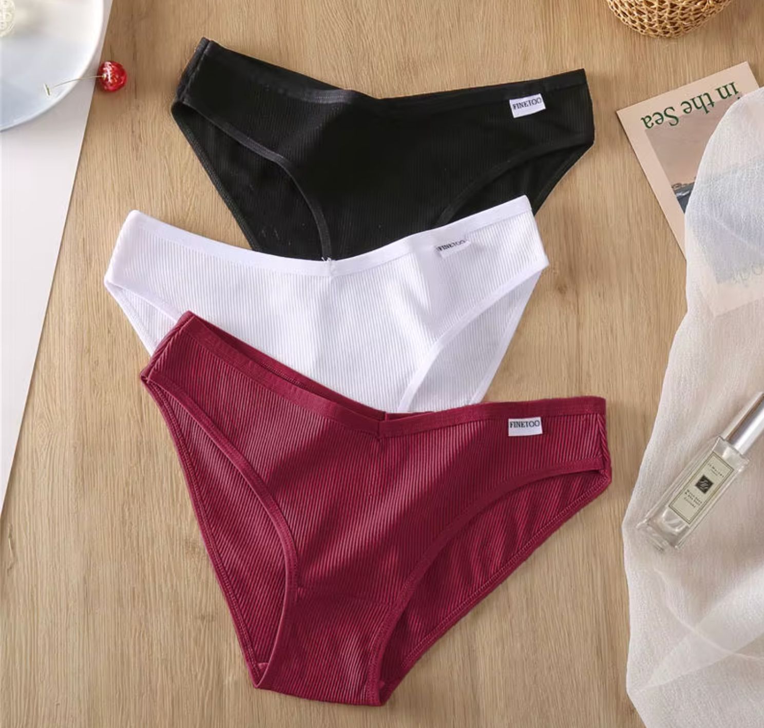 3 Pcs - FINETOO Sexy Women's Plain Cotton Lingerie Panties – Everyday Comfort Underwear | Soft, Breathable & Full-Coverage