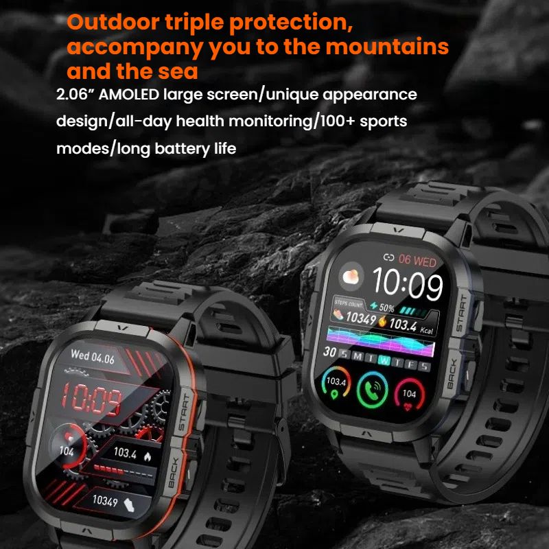 2025 New Smartwatch P110 AMOLED Outdoor Watch Bluetooth Call Heart Rate Blood Oxygen Sleep Monitoring Weather Information
