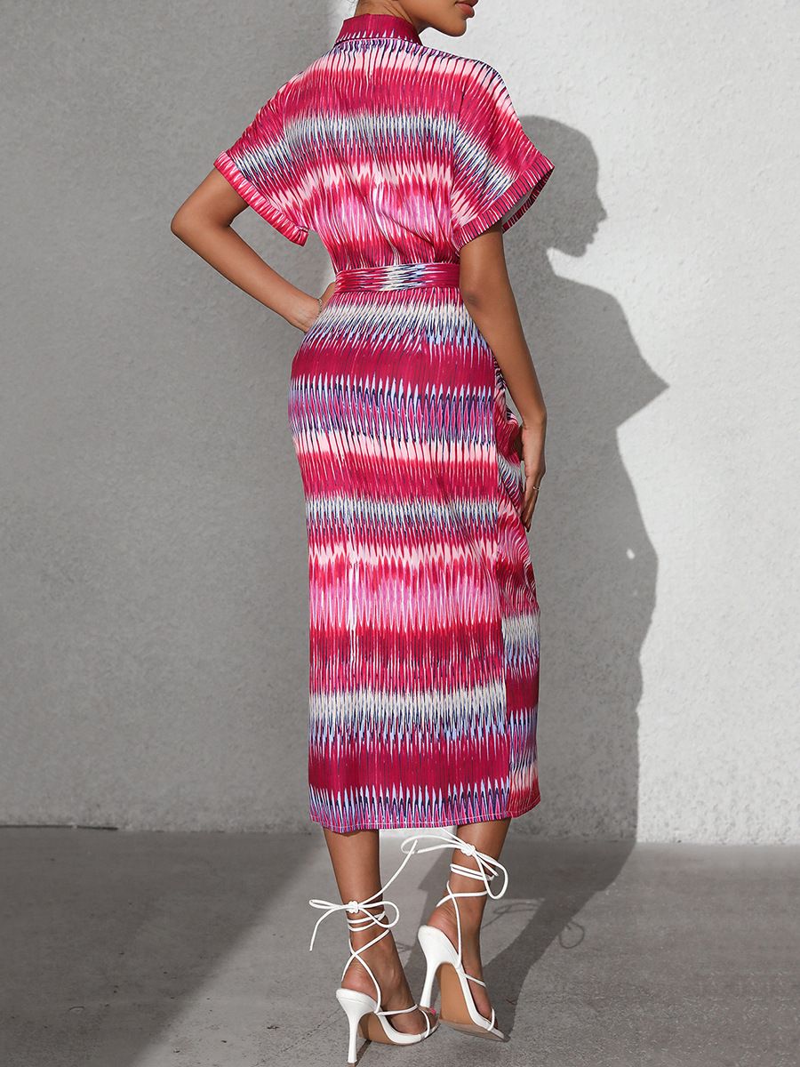 Summer 2025 New Fashionable Striped Tie-Waist Dress, Blouse and Pencil Skirt Set, Long Dress，women's dress
