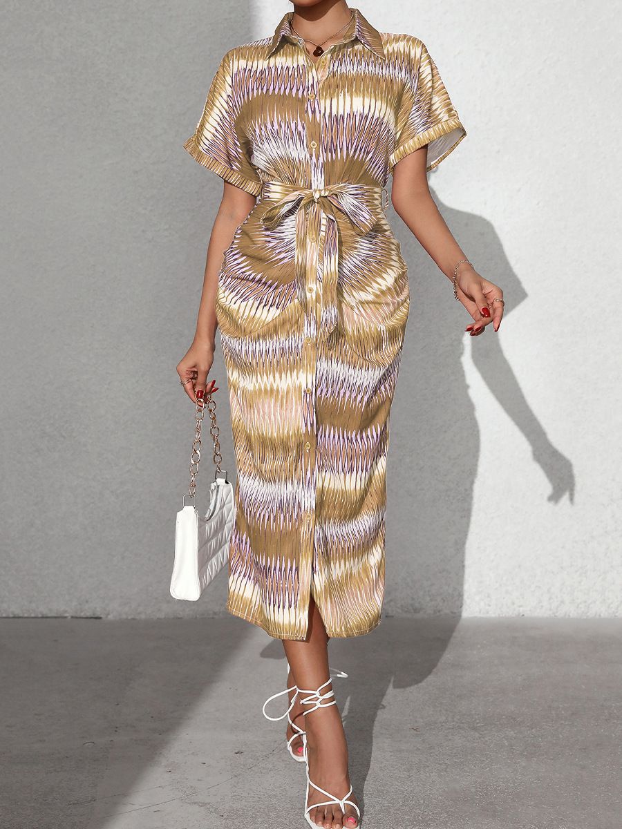 Summer 2025 New Fashionable Striped Tie-Waist Dress, Blouse and Pencil Skirt Set, Long Dress，women's dress