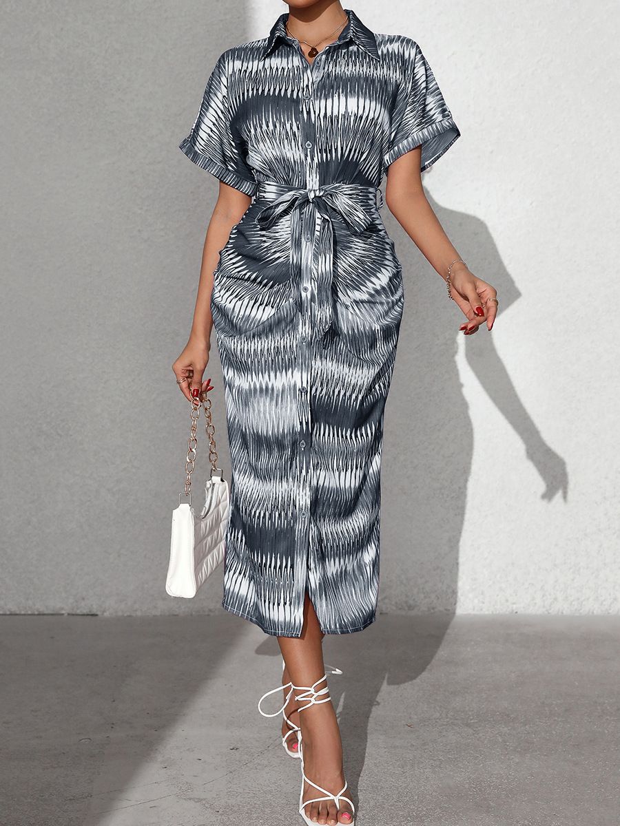 Summer 2025 New Fashionable Striped Tie-Waist Dress, Blouse and Pencil Skirt Set, Long Dress，women's dress