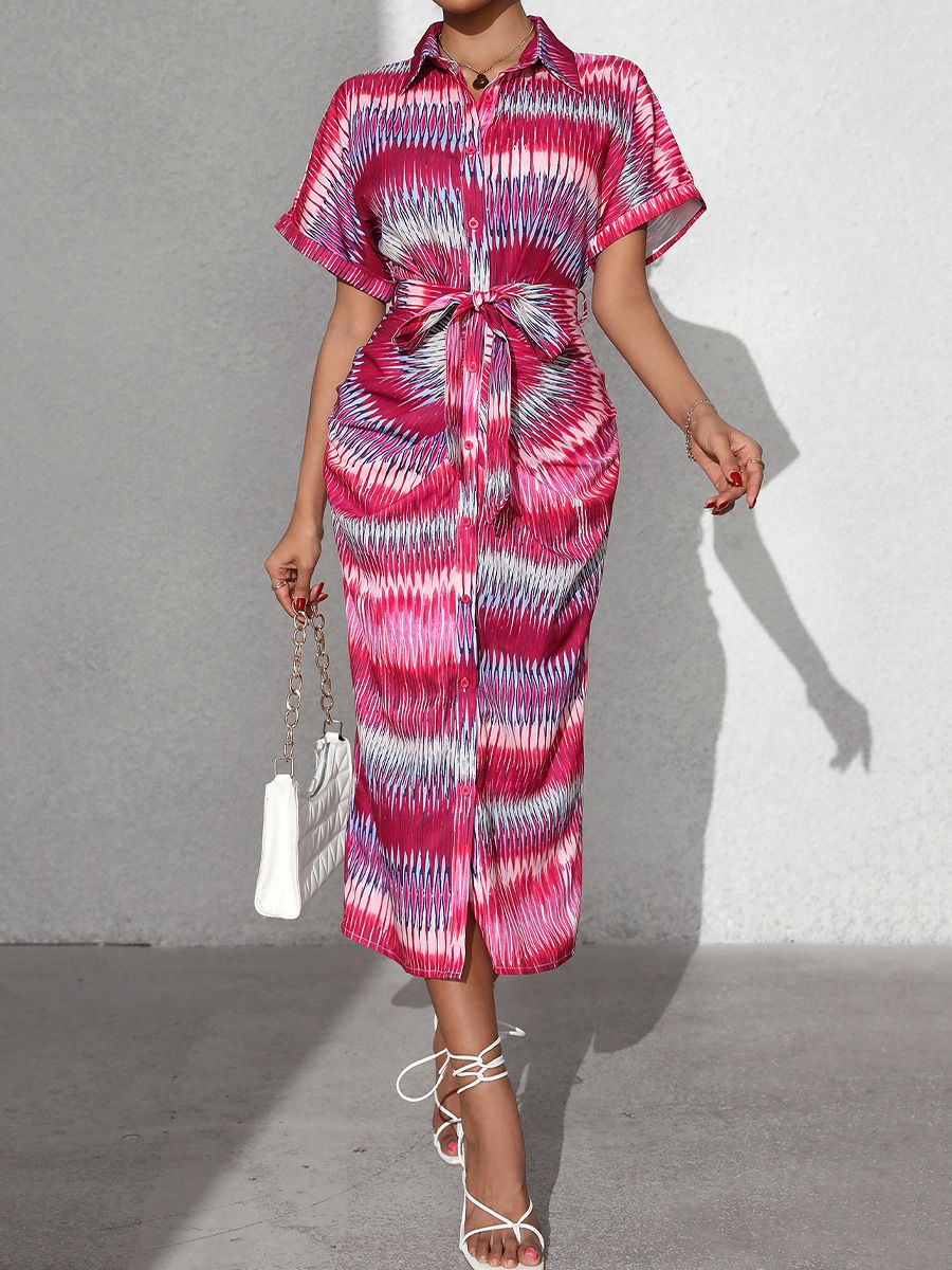 Summer 2025 New Fashionable Striped Tie-Waist Dress, Blouse and Pencil Skirt Set, Long Dress，women's dress