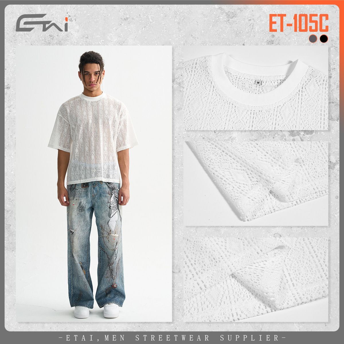Men's wear|Women's wear|New trend men's lace mesh short sleeve loose casual sheer round neck T-shirt
