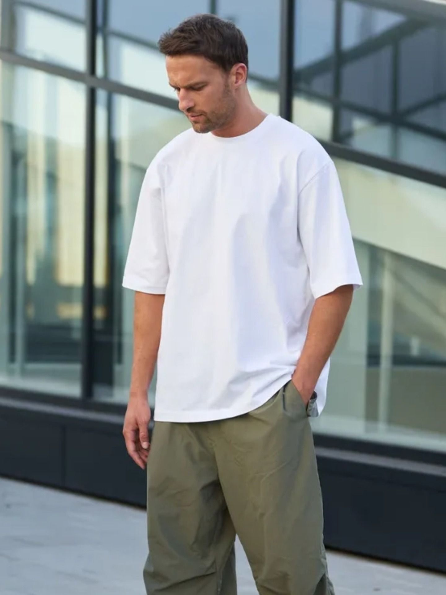2025 Summer New Men's Short Sleeve T-shirt；230g Retro Dropped Shoulder Crew Neck T-shirt ；Fine-combed Dense Double-spun Pure Cotton Short Sleeve T-shirt