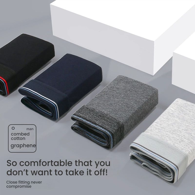 【4pcs】L-6XL Men's  cotton underpants with graphene large size sweat-absorbing youth male shorts