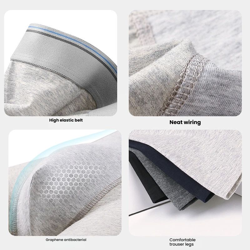 【4pcs】L-6XL Men's  cotton underpants with graphene large size sweat-absorbing youth male shorts