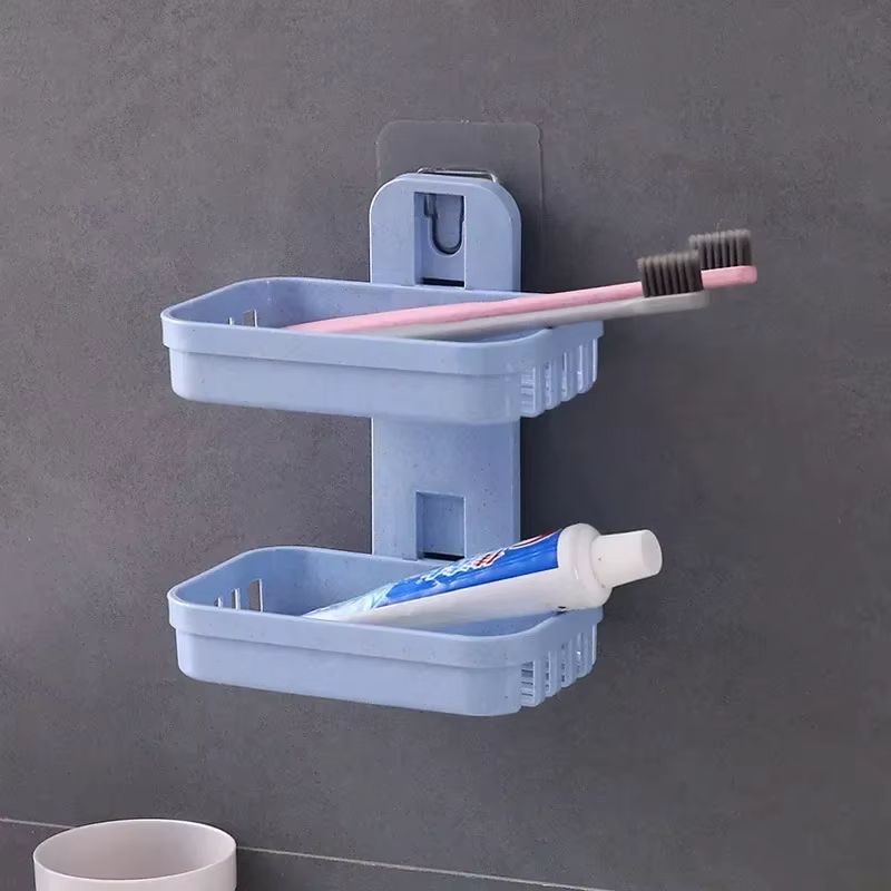 New Bathroom Suction, Cup Soap Dishes Plastic Holders, Wall-mounted Double-deck Creative Drainage Soap Storage Racks
