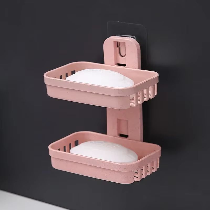 New Bathroom Suction, Cup Soap Dishes Plastic Holders, Wall-mounted Double-deck Creative Drainage Soap Storage Racks