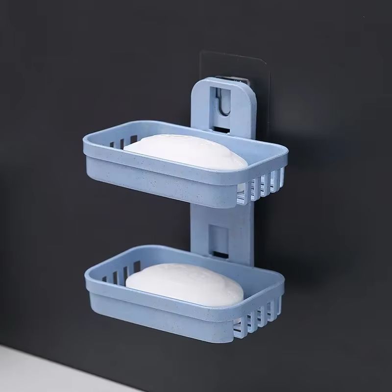 New Bathroom Suction, Cup Soap Dishes Plastic Holders, Wall-mounted Double-deck Creative Drainage Soap Storage Racks
