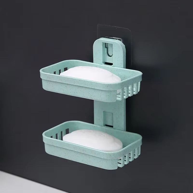 New Bathroom Suction, Cup Soap Dishes Plastic Holders, Wall-mounted Double-deck Creative Drainage Soap Storage Racks