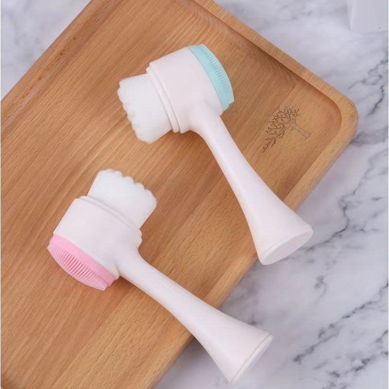1pc Gentle Silicone Facial Cleansing Brush, Dual-Sided Soft Bristles, Manual Exfoliating Pore Cleaner for All Skin Types