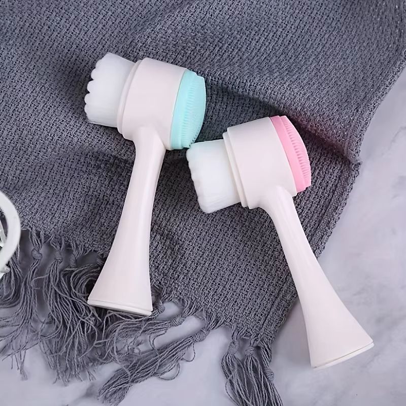 1pc Gentle Silicone Facial Cleansing Brush, Dual-Sided Soft Bristles, Manual Exfoliating Pore Cleaner for All Skin Types