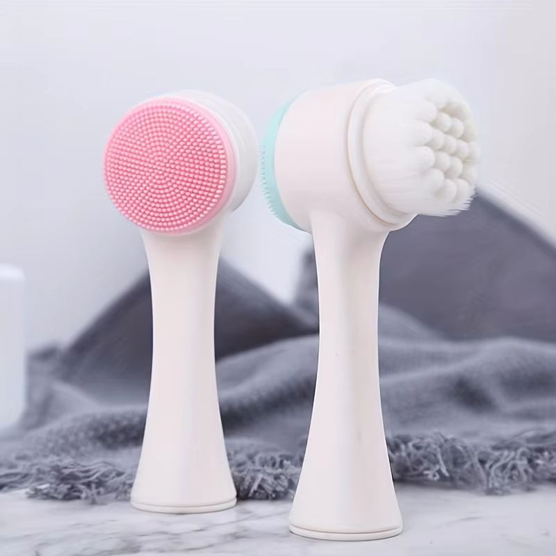1pc Gentle Silicone Facial Cleansing Brush, Dual-Sided Soft Bristles, Manual Exfoliating Pore Cleaner for All Skin Types