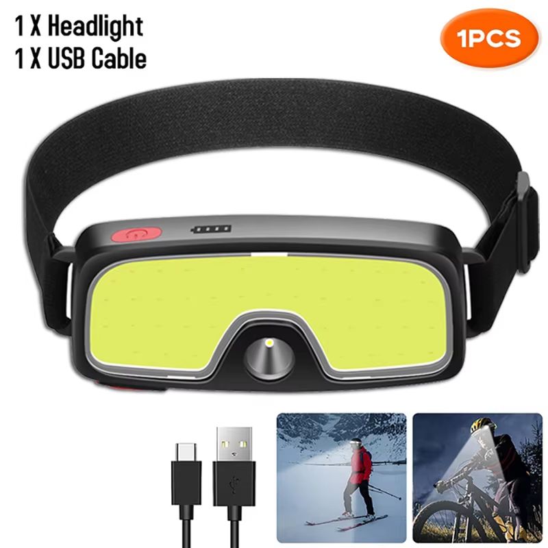 Powerful COB LED Headlamp Type-c Rechargeable Head Flashlight Built-in Battery Outdoor Fishing Camping Lantern Waterproof Torch