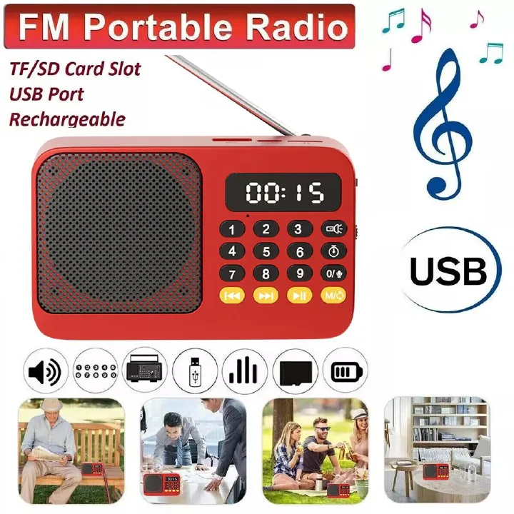 Handheld Rechargeable Digital FM USB TF MP3 Player Portable Radio Music Player Speaker Devices Supplies With LED Display Radio