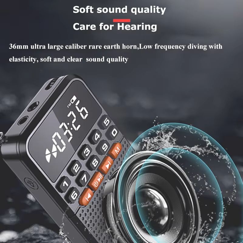 Mini Portable Pocket Radio Dual Antenna Radios Receiver Bluetooth Speaker Walkman with LED Display Flashlight TF Card Player