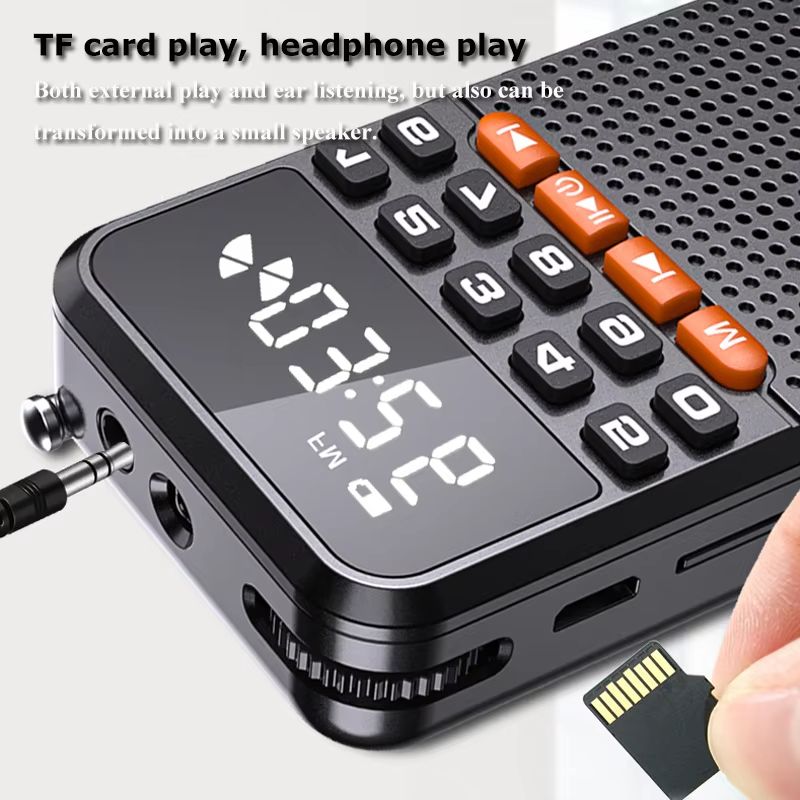 Mini Portable Pocket Radio Dual Antenna Radios Receiver Bluetooth Speaker Walkman with LED Display Flashlight TF Card Player