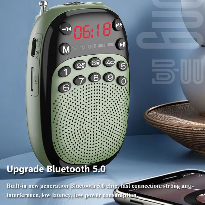 Mini Pocket FM Radio Portable Rechargeable DSP Radios Wireless Bluetooth Speaker Internal&External Recording TF USB Music Play