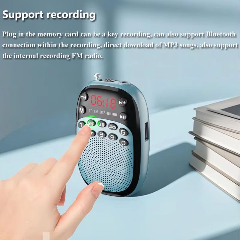 Mini Pocket FM Radio Portable Rechargeable DSP Radios Wireless Bluetooth Speaker Internal&External Recording TF USB Music Play
