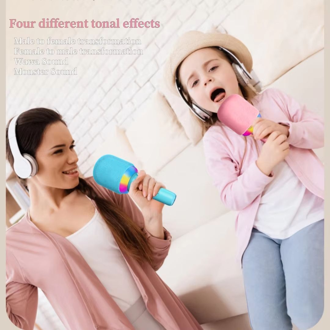 Portable Speaker Microphone Combo, Lightweight & Colorful Atmosphere Light, Four Vocoder Effects, Ideal for Family Singing Fun