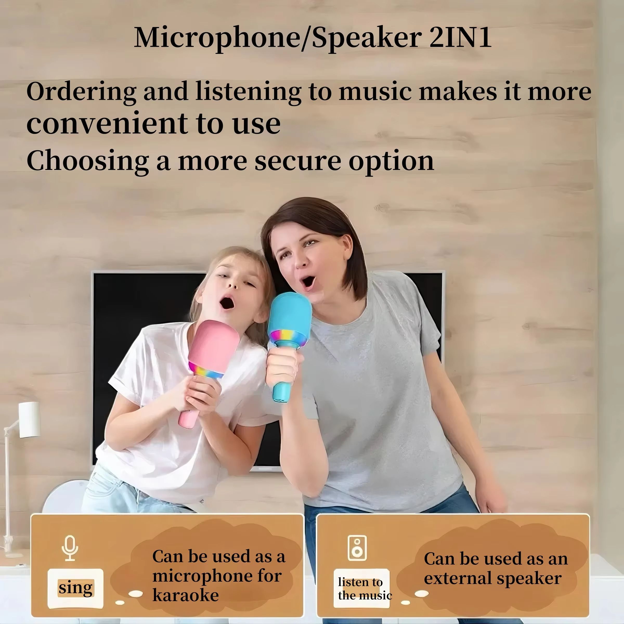 Portable Speaker Microphone Combo, Lightweight & Colorful Atmosphere Light, Four Vocoder Effects, Ideal for Family Singing Fun