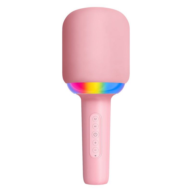 Portable Speaker Microphone Combo, Lightweight & Colorful Atmosphere Light, Four Vocoder Effects, Ideal for Family Singing Fun