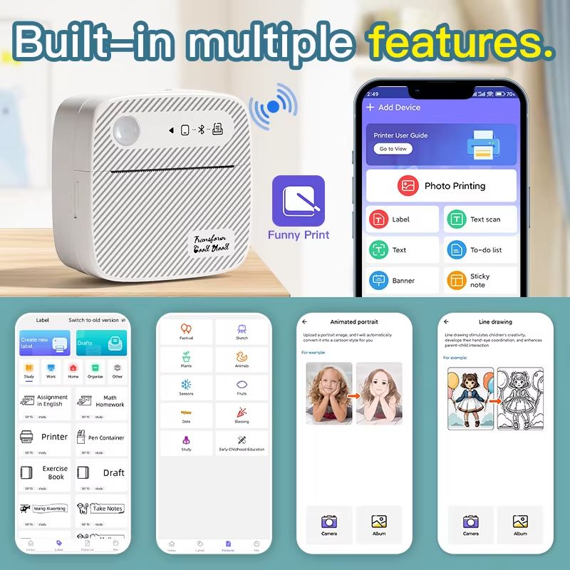 B3Portable mini printer wireless Bluetooth ink free sticker making printer label machine, suitable for offices, schools, kitchens