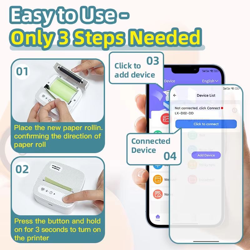 B3Portable mini printer wireless Bluetooth ink free sticker making printer label machine, suitable for offices, schools, kitchens